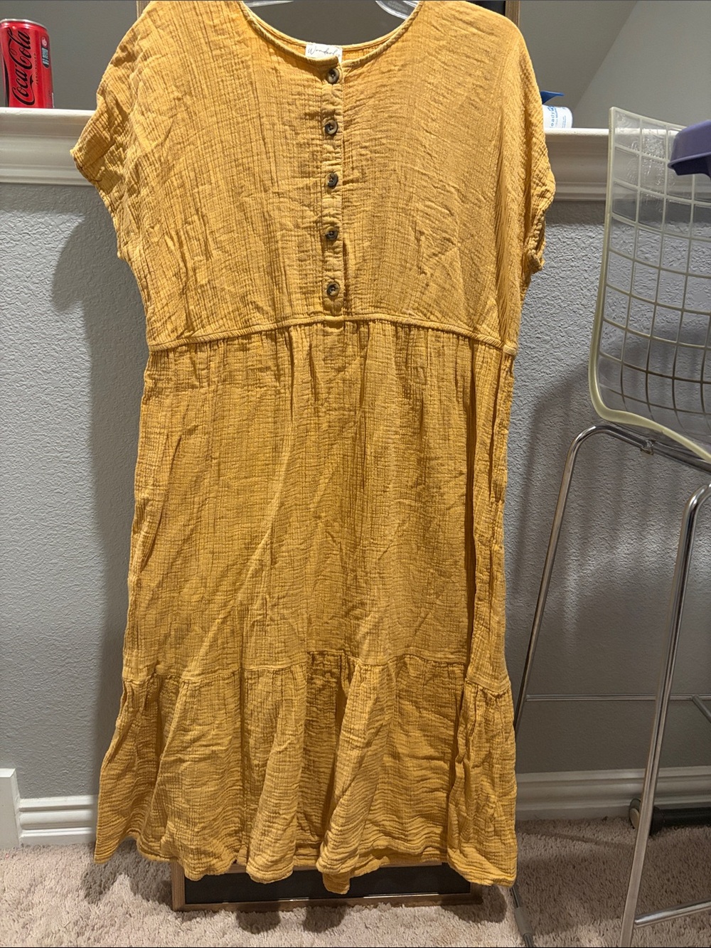 Wonderly Mustard Button-Front Gauze Midi Dress
